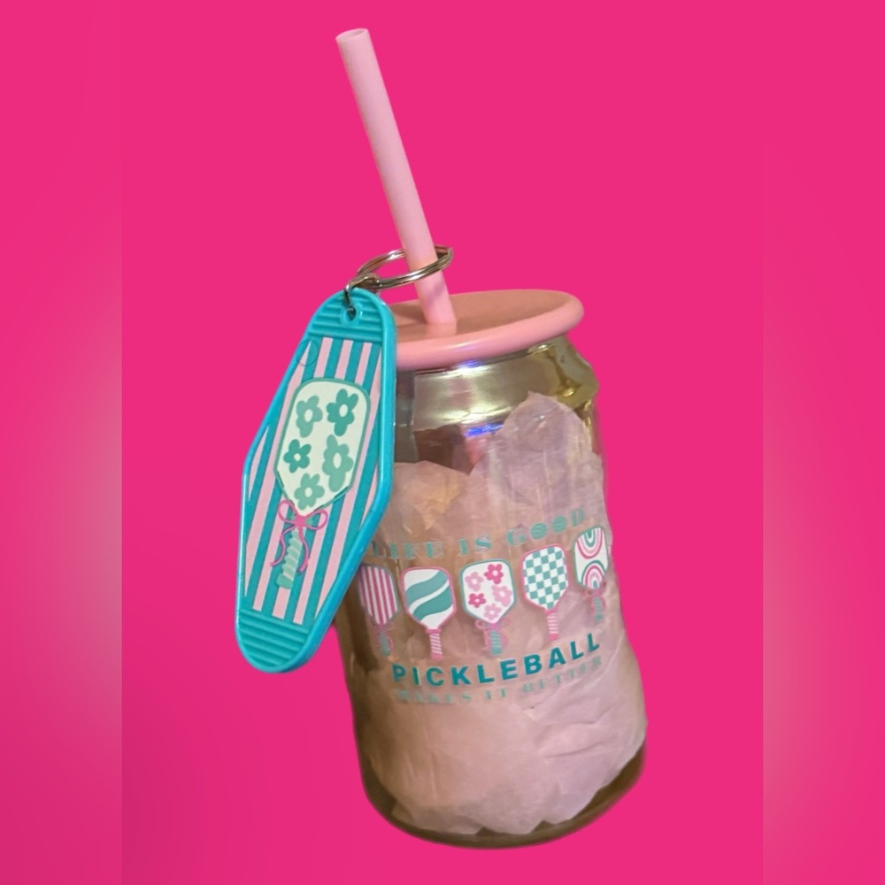 Pickleball Party Can with Straw and Keychain